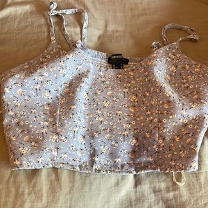 lavender crop top with cream flowers
